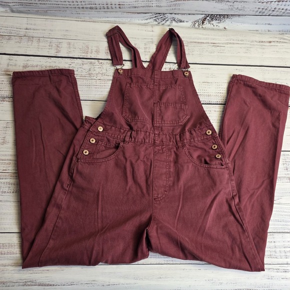 Free People Pants - We The Free Free People Ziggy Denim Overalls Womens Medium Burgundy Straight Leg